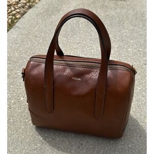 Fossil Sydney Satchel Brown Leather Handbag Detachable Strap Missing